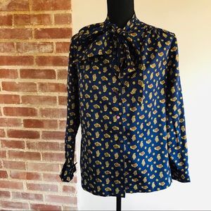 Vintage Lee Mar Blue Paisley Blouse Roughly Sz M